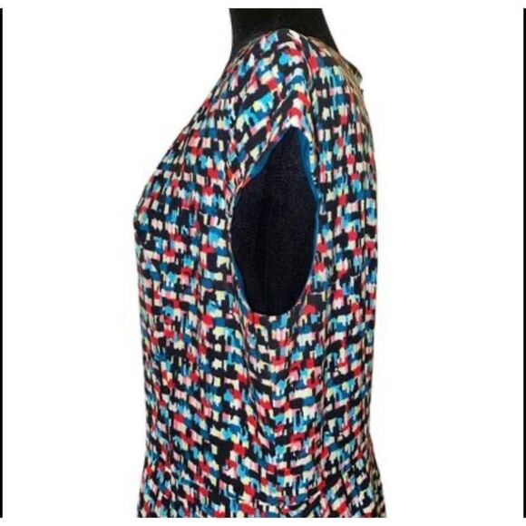 Black Label by Evan Picone A Line Multicolor Geo Print Dress with Cap Sleeves Sz - Picture 7 of 13